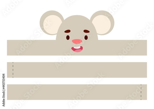 Printable mouse paper crown. Diy cut party ribbon template for birthday, christmas, baby shower. Fun accessory for entertainment. Print, cut and glue. Vector stock illustration.