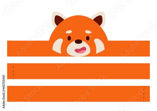 Printable red panda paper crown. Diy cut party ribbon template for birthday, christmas, baby shower. Fun accessory for entertainment. Print, cut and glue. Vector stock illustration.