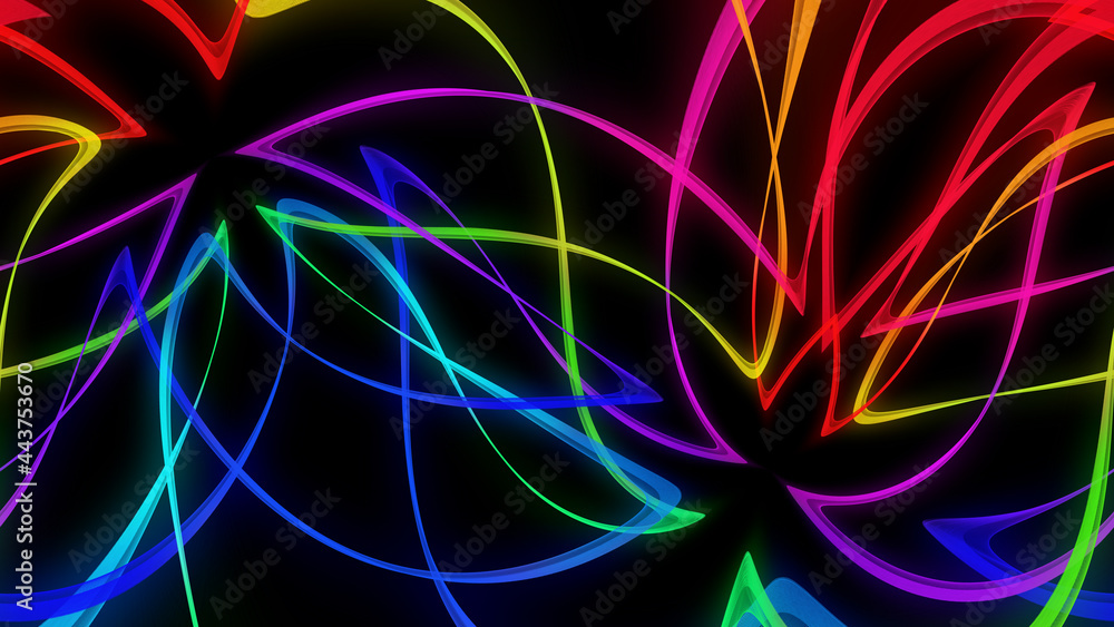 organic smooth and colorful and silky glowing light lines in abstract form and black background
