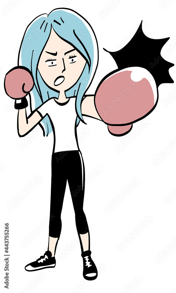 Woman punching and kicking with boxing gloves Woman punching and kicking with boxing gloves