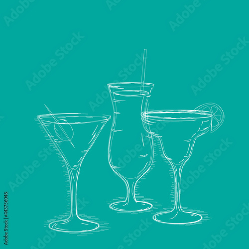  sketch of cocktails with fruits 