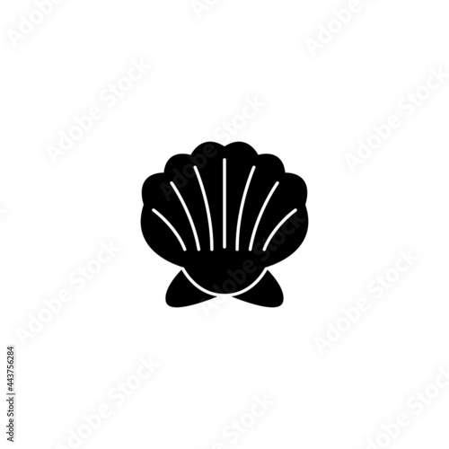 Sea Shell Icon in solid black flat shape glyph icon, isolated on white background 