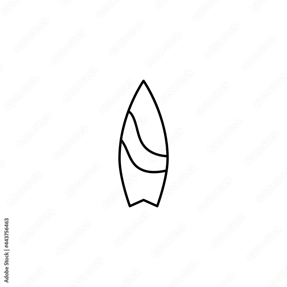 Surfing board icon in flat black line style, isolated on white background Surfing board icon in flat black line style, isolated on white background