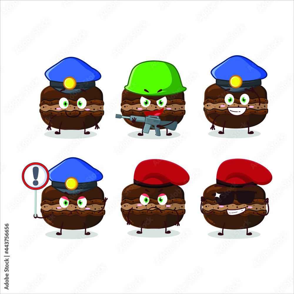 A dedicated Police officer of chocolate macaron mascot design style. Vector illustration A dedicated Police officer of chocolate macaron mascot design style. Vector illustration