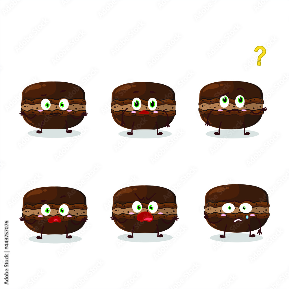 Cartoon character of chocolate macaron with what expression. Vector illustration Cartoon character of chocolate macaron with what expression. Vector illustration