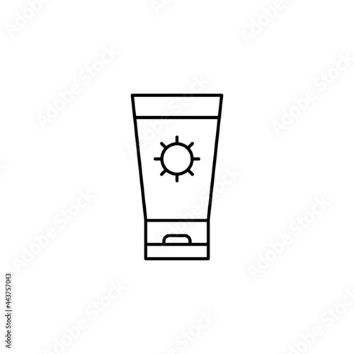 Sun Block, Sunscreen icon in flat black line style, isolated on white background 