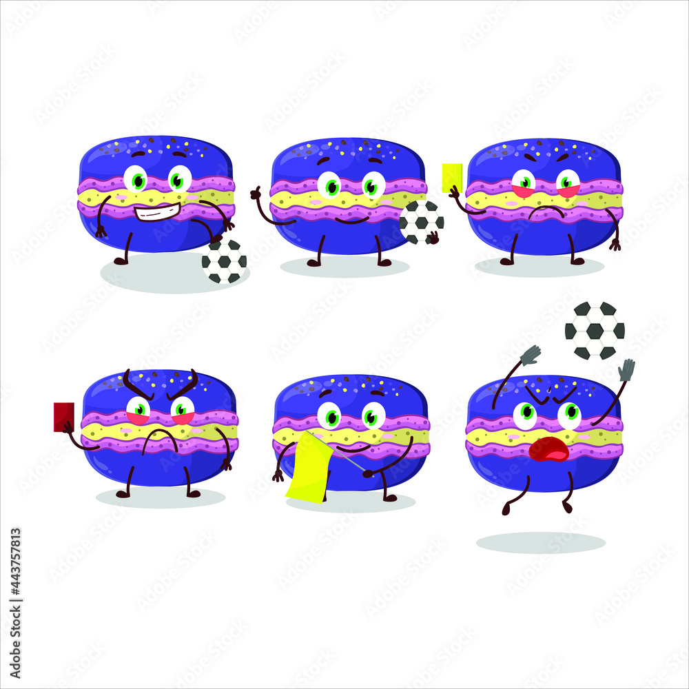 Grapes macaron cartoon character working as a Football referee. Vector illustration