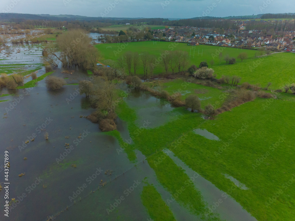 Flooded River Park in Salisbury, England, UK - Drone Aerial