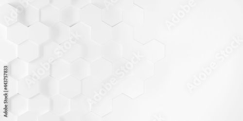 White geometric hexagons background with copy space. 3d illustration. photo