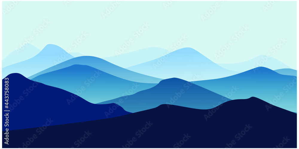 Blue landscape, silhouettes of blue hills and mountains vector illustration