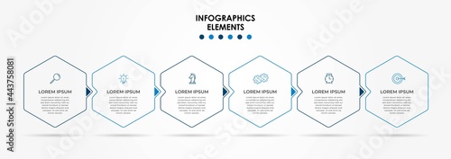 Vector Infographic design business template with icons and 6 options or steps. Can be used for process diagram, presentations, workflow layout, banner, flow chart, info graph