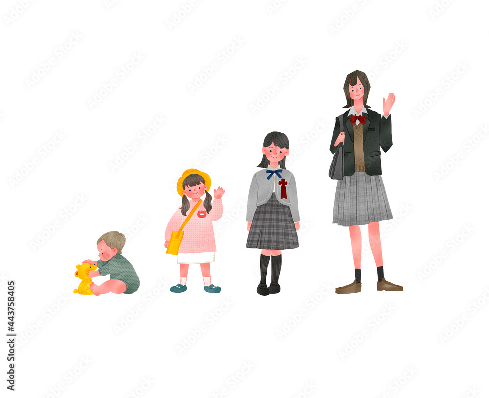 女の子の成長おしゃれ温かい全身手描きイラスト Stock Illustration Adobe Stock