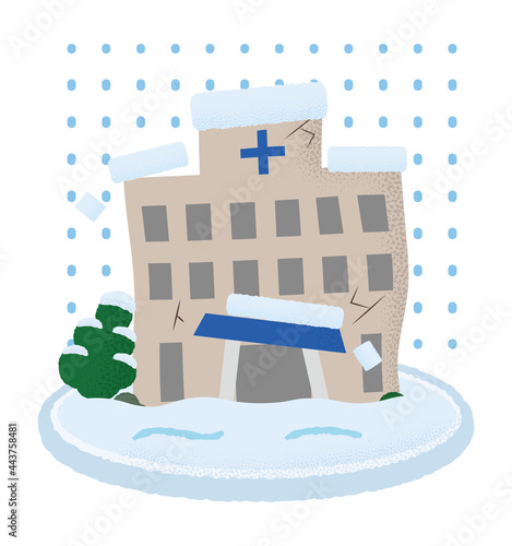大雪の被害に遭う病院のベクターイラスト