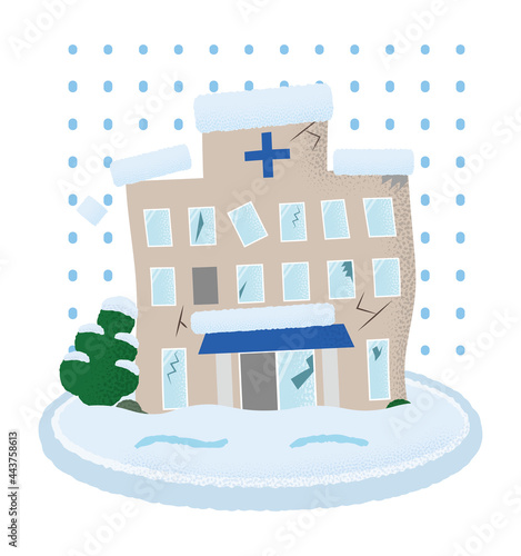 大雪の被害に遭う病院のベクターイラスト