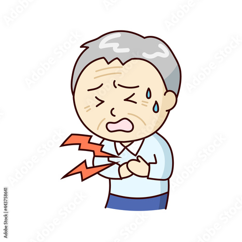 痛みで胸をおさえる苦しそうなおじいさん