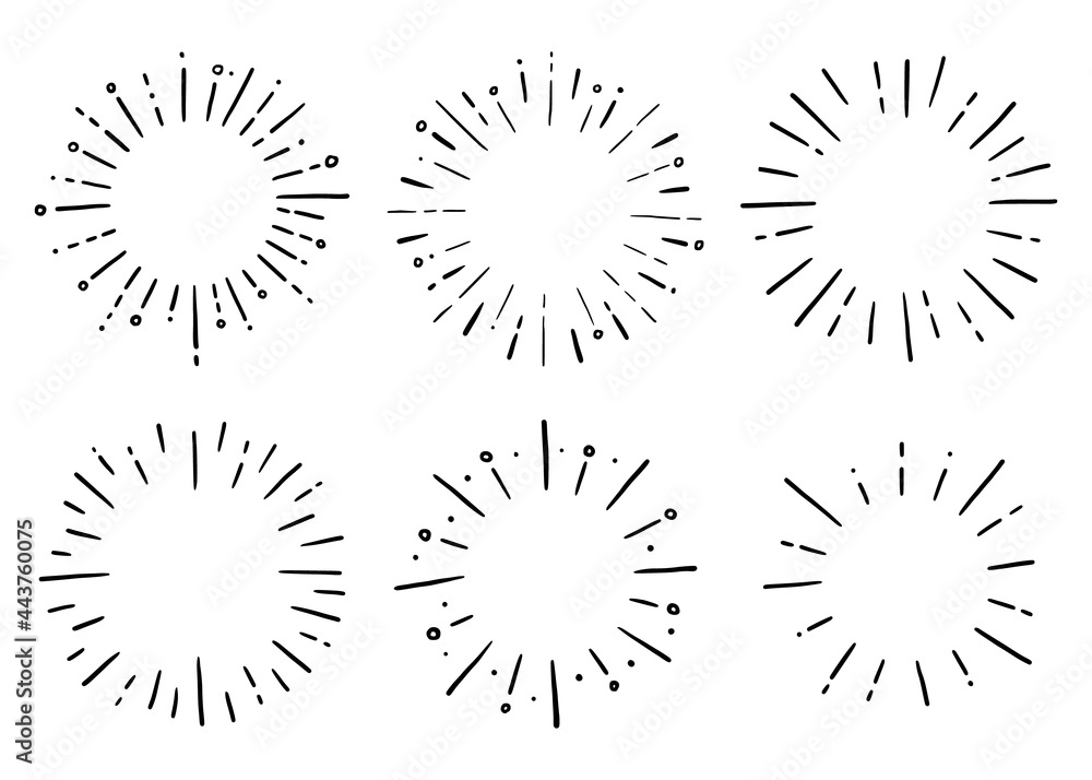 Doodle circle sunburst, sparkle ray set. Hand drawn sketch style. Shine frame symbol for badge. Vector illustration. Doodle circle sunburst, sparkle ray set. Hand drawn sketch style. Shine frame symbol for badge. Vector illustration.
