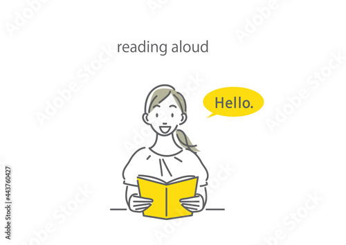 音読　英語を学ぶ女性のイラスト　語学学習方法　シンプルでお洒落な線画イラスト photo