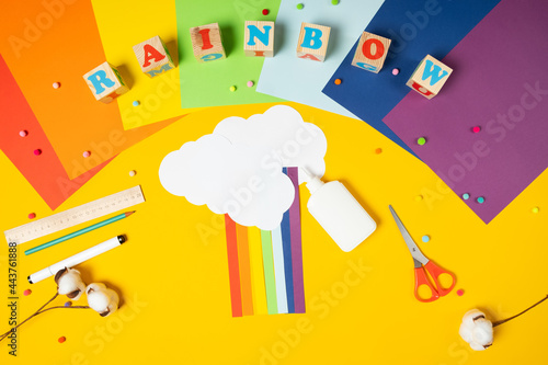 DIY children paper rainbow. Step-by-step instruction to create a rainbow of colored paper. Step 8
