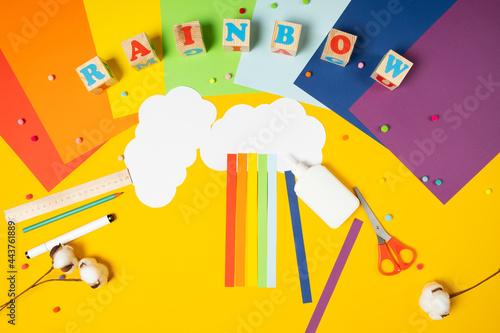 DIY children paper rainbow. Step-by-step instruction to create a rainbow of colored paper. Step 7