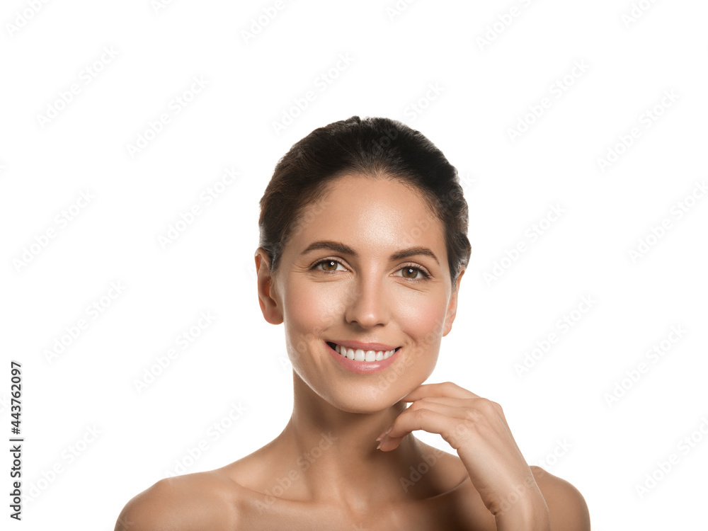 Beautiful woman healthy clean skin natural make up healthy teeth smile brunette female model Beautiful woman healthy clean skin natural make up healthy teeth smile brunette female model