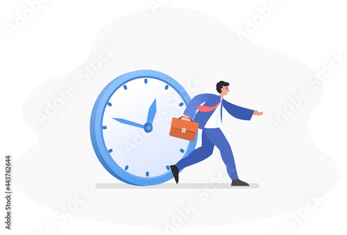 Man running  be late  time management. Modern vector illustration