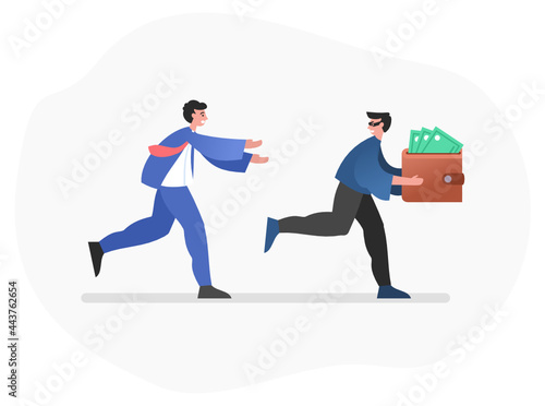 Man chase thief who stole his wallet, money. Online robber, crime. Modern vector illustration