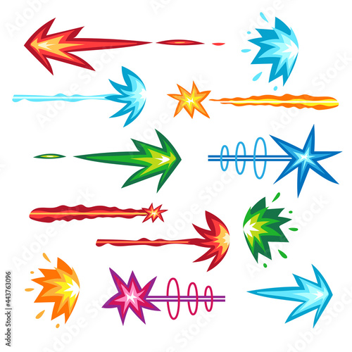 Futuristic laser gun shot beam vector set