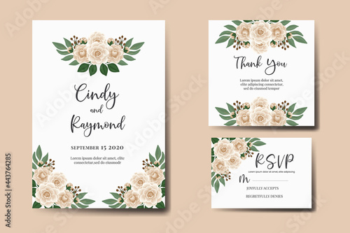 Wedding invitation frame set  floral watercolor Digital hand drawn Camellia Flower design Invitation Card Template