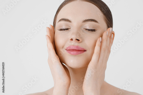 Beauty woman face healthy beautiful skin natural skin care close up