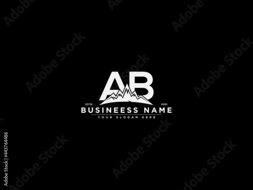 Letter AB Logo, mountain ab line art icon logo vector for river forest hill landscape silhouette image design
