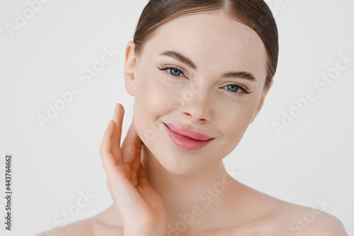 Beauty woman face healthy beautiful skin natural skin care close up