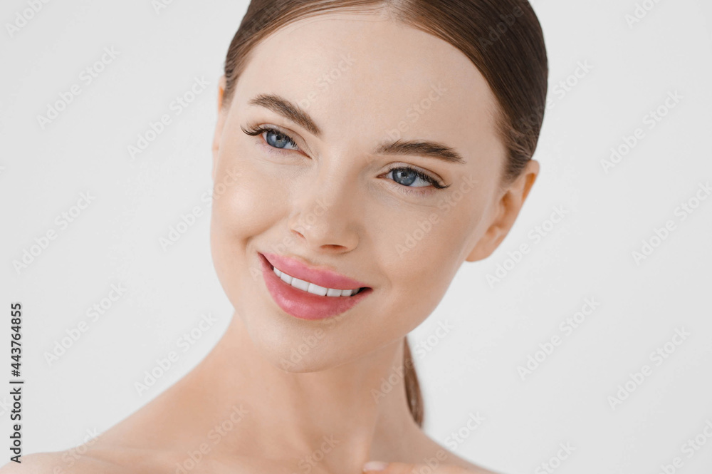 Beautiful woman face healthy skin natural make up lips close up blue eyes Beautiful woman face healthy skin natural make up lips close up blue eyes