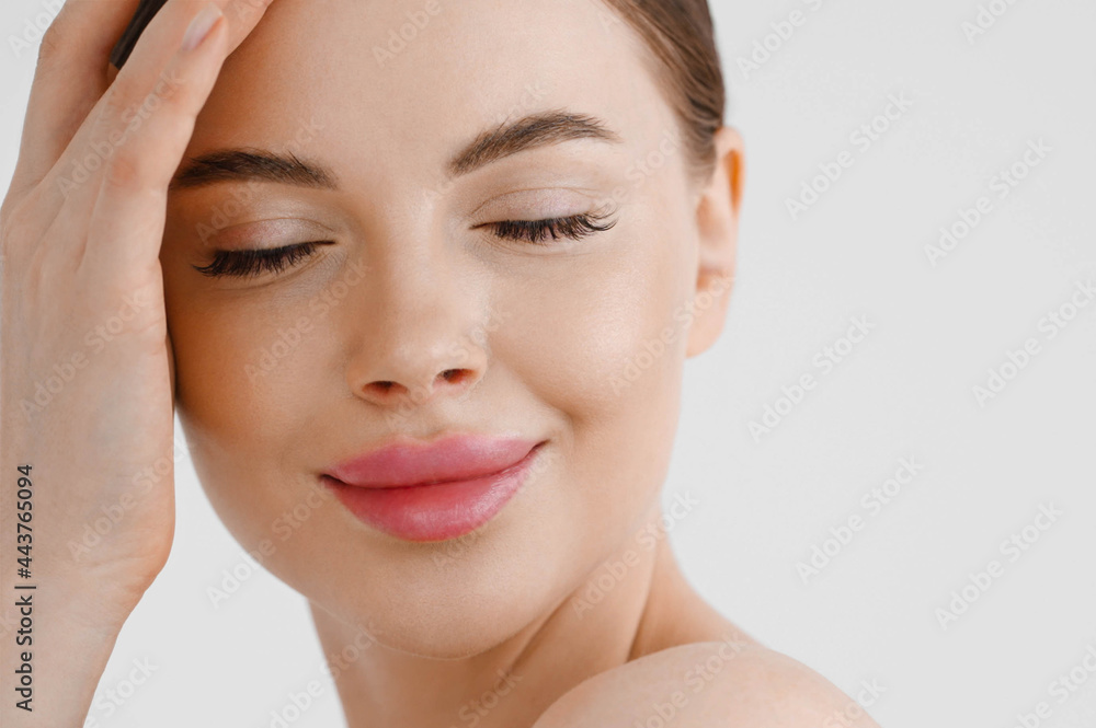 Beautiful woman face healthy skin natural make up lips close up blue eyes Beautiful woman face healthy skin natural make up lips close up blue eyes