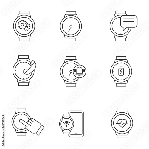 Set of smartwatch icon with linear style and black color isolated on white background
