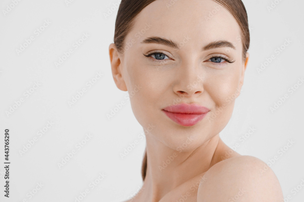Beautiful woman face healthy skin natural make up lips close up blue eyes Beautiful woman face healthy skin natural make up lips close up blue eyes