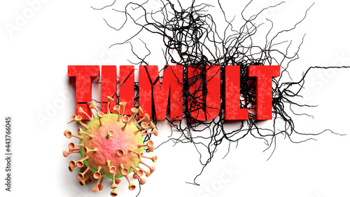Fotografia Degradation and tumult during covid pandemic, pictured as declining phrase tumul
