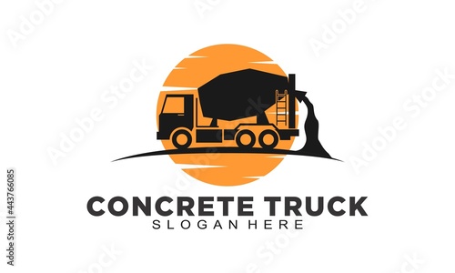 Concrete truck and sunset vector logo