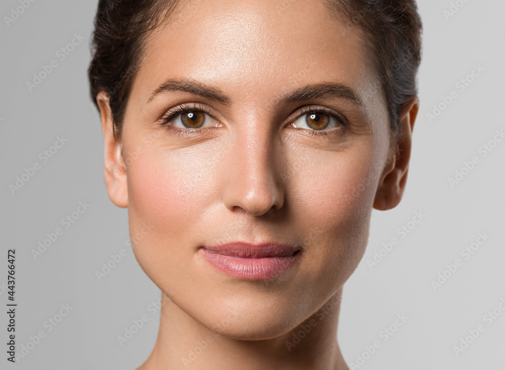 Beautiful brunette woman healthy skin beauty teeth smile natural make up isolated on white Beautiful brunette woman healthy skin beauty teeth smile natural make up isolated on white