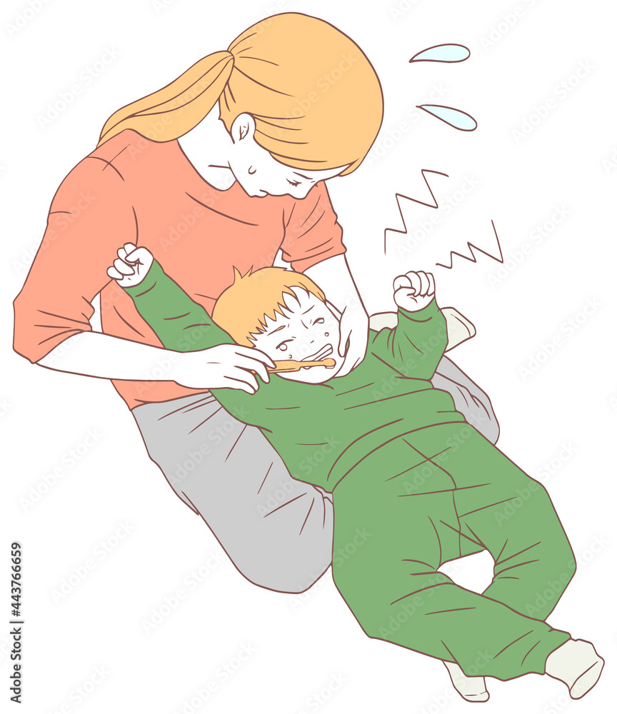 歯みがきを嫌がる子ども(シンプルカラー) 歯みがきを嫌がる子ども(シンプルカラー)