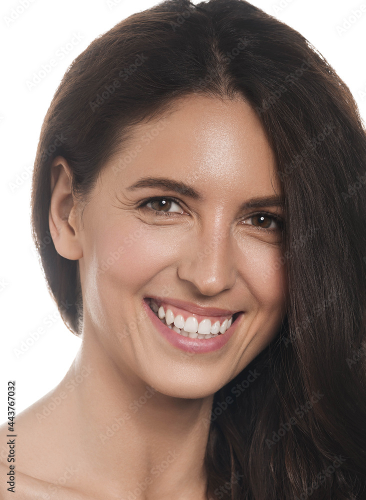 Beautiful woman face healthy clean skin spa cosmetic concept isolated on white healthy teeth smile Beautiful woman face healthy clean skin spa cosmetic concept isolated on white healthy teeth smile