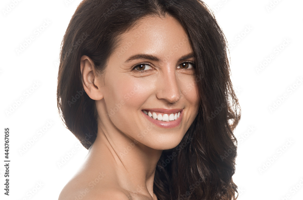Beautiful woman face healthy clean skin spa cosmetic concept isolated on white healthy teeth smile Beautiful woman face healthy clean skin spa cosmetic concept isolated on white healthy teeth smile
