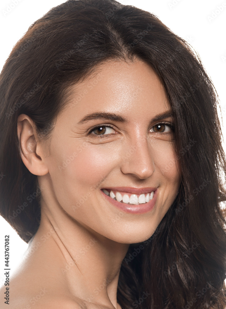 Beautiful woman face healthy clean skin spa cosmetic concept isolated on white healthy teeth smile Beautiful woman face healthy clean skin spa cosmetic concept isolated on white healthy teeth smile