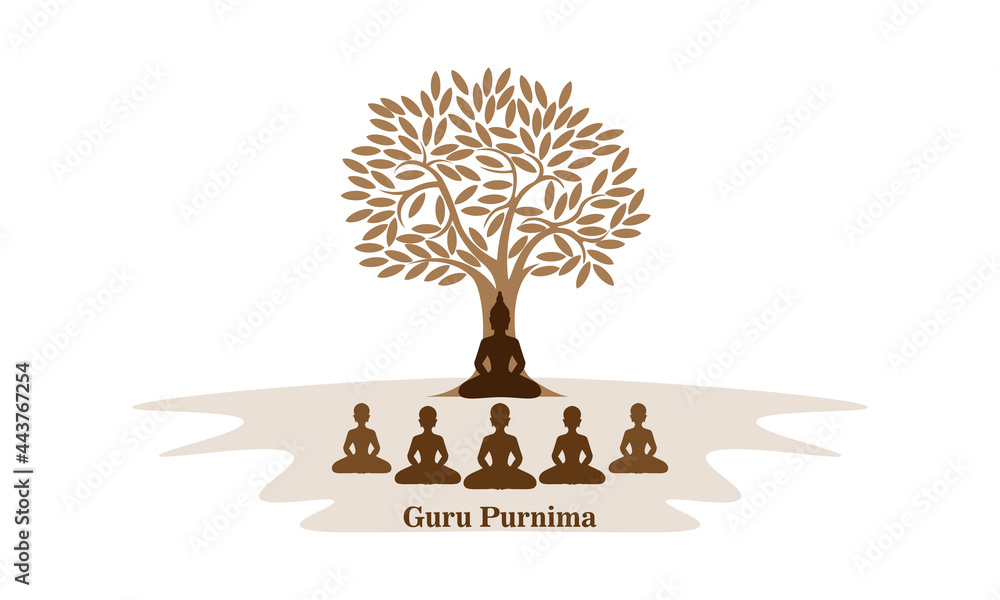 Guru Purnima is written in Hindi Calligraphic text. Vector Illustration of Guru Purnima celebrated on Hindu month of Ashadha. Celebration in India and Nepal.  - obrazy, fototapety, plakaty 