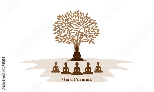 Guru Purnima is written in Hindi Calligraphic text. Vector Illustration of Guru Purnima celebrated on Hindu month of Ashadha. Celebration in India and Nepal.  photo