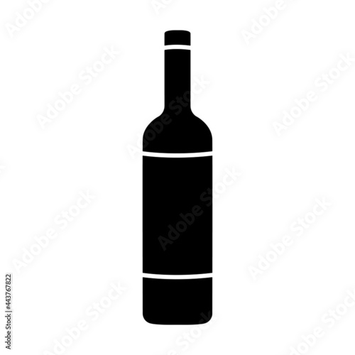 Wine bottle icon. Shape of traditional glass bottle of still wine with label. Vector Illustration