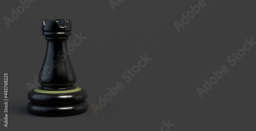 Chess game rook banner. Piece. 3d illustration. Copy space.