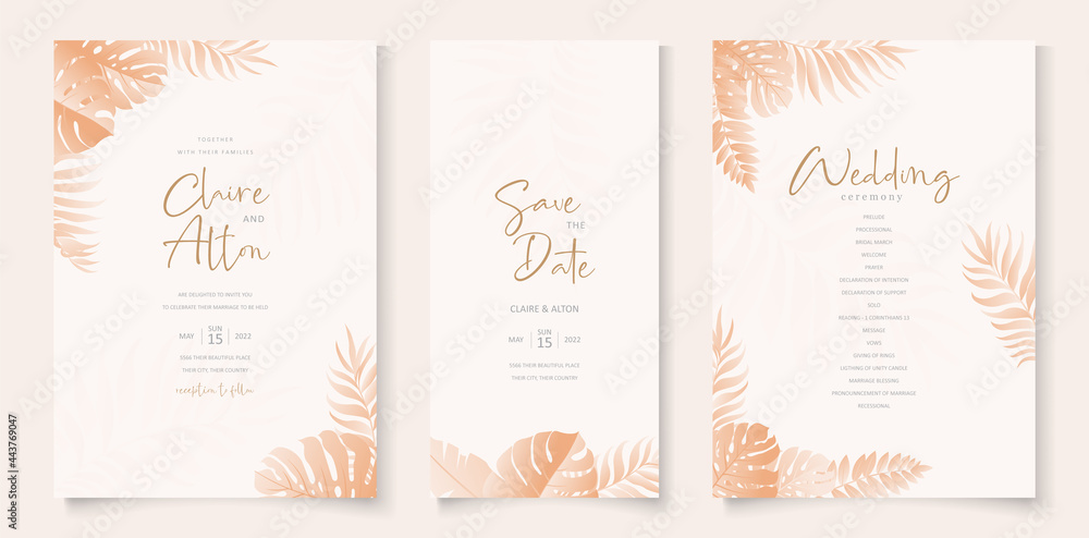 Wedding invitation card template with tropical design