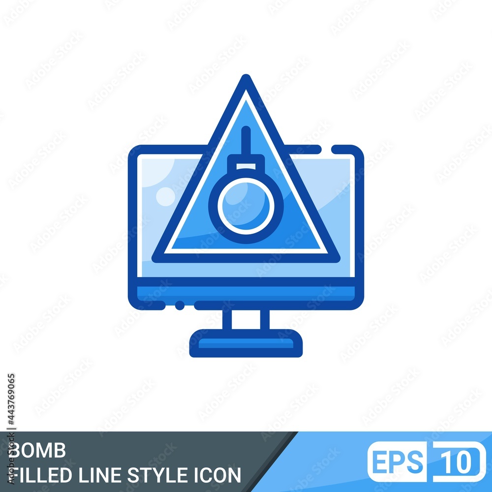 filled line style boom icon with computer isolated on white background. EPS 10 filled line style boom icon with computer isolated on white background. EPS 10