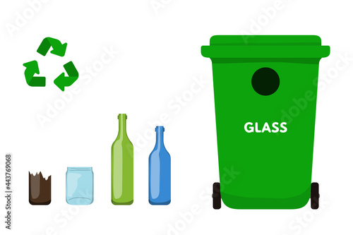 Green trash bin for glass vector illustration design.