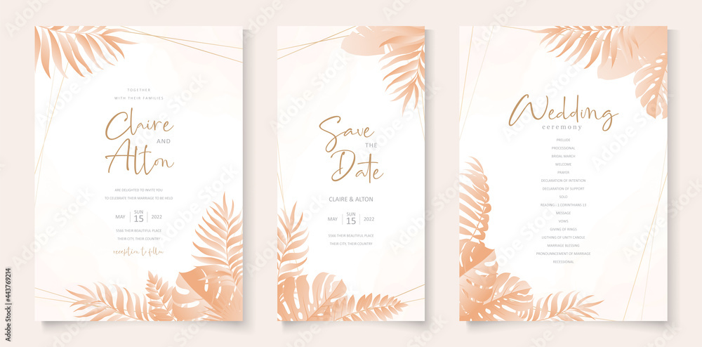 Wedding invitation card template with tropical design